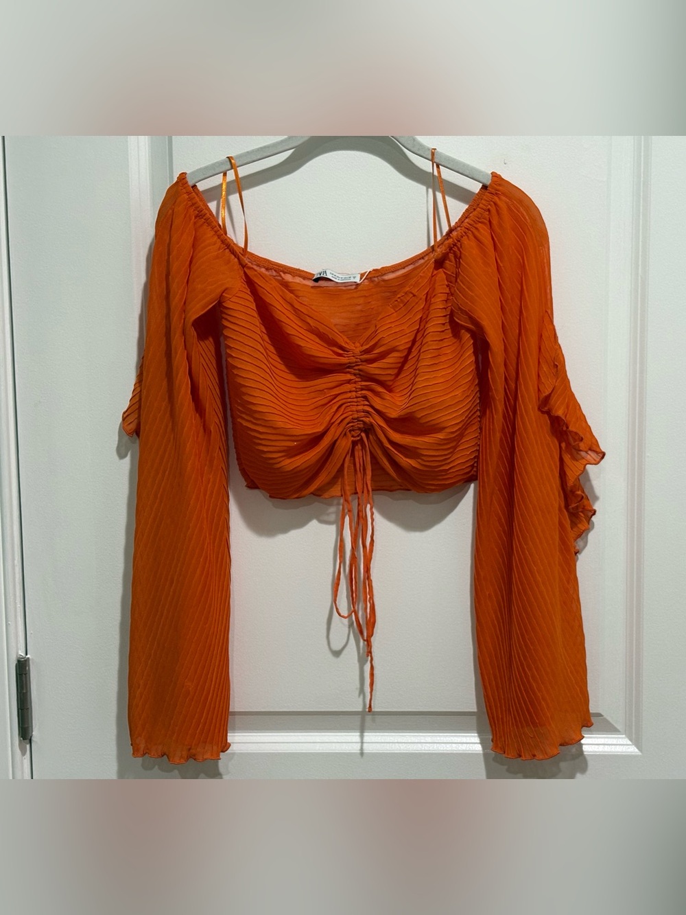 Zara Orange Textured Off-Shoulder Top - Picture 5 of 9